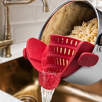 1 or 2-Piece Silicone Clip-On Colander Drainer - 4 Colours!