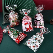 5 or 50-Piece Christmas Themed Plastic Treat Gift Bags - 3 Designs!