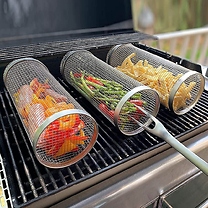 1 or 2-Pack of Stainless Steel BBQ Grill Baskets - 2 Sizes