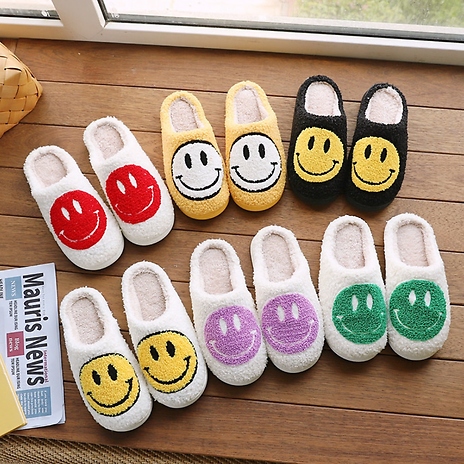 Smiley Face Plush Slippers - 11 Colours, 5 Sizes!