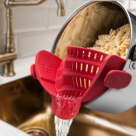 1 or 2-Piece Silicone Clip-On Colander Drainer - 4 Colours!
