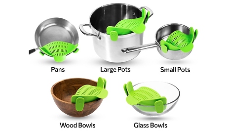 1 or 2-Piece Silicone Clip-On Colander Drainer - 4 Colours!