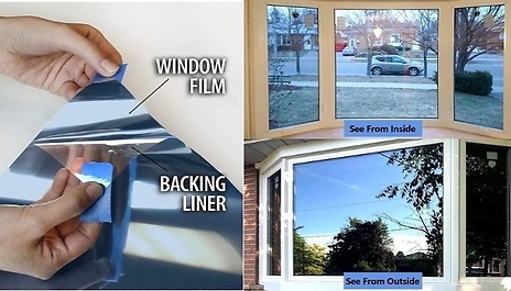Reflective Sun Blocking One-Way Privacy Window Film - 7 Sizes, 3 Colours