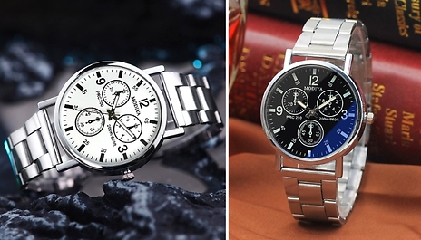 Men's Stainless Steel Quartz Watch - 2 Colours