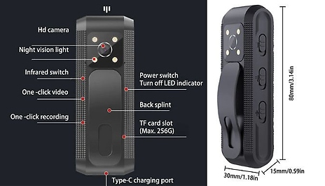 Audio and Video HD Body Camera - 3 Memory Card Options