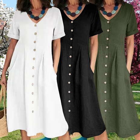 Women’s Short-Sleeve Button Dress - 6 Colours, 8 Sizes
