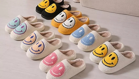 Smiley Face Plush Slippers - 11 Colours, 5 Sizes!