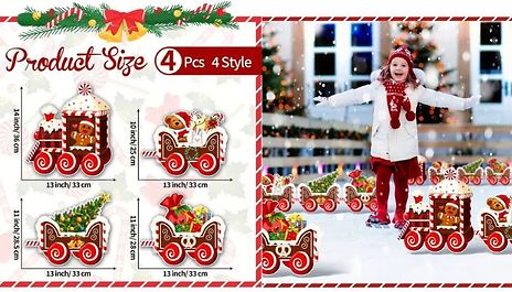 Set of 4 Indoor or Outdoor Christmas Train Decoration!
