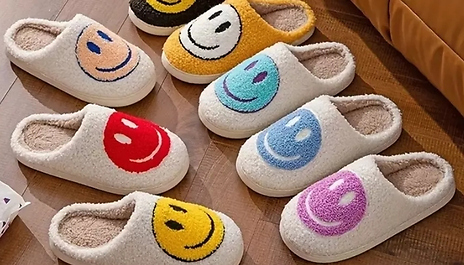Smiley Face Plush Slippers - 11 Colours, 5 Sizes!