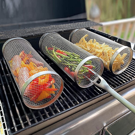 1 or 2-Pack of Stainless Steel BBQ Grill Baskets - 2 Sizes