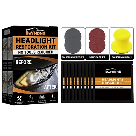 Car Headlight Restoration Kit - Crystal Plated Polish, Scratch Remover & Yellowing Prevention