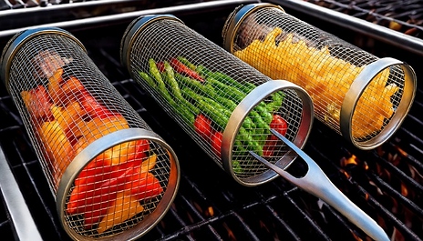 1 or 2-Pack of Stainless Steel BBQ Grill Baskets - 2 Sizes