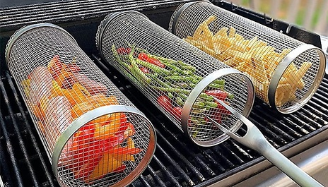 1 or 2-Pack of Stainless Steel BBQ Grill Baskets - 2 Sizes