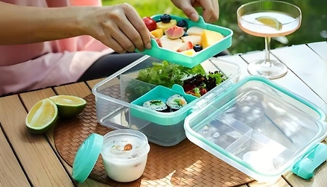 School Lunch Box with Sections & Snack Pot - 3 Colours & 2 Sizes