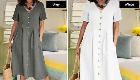 Women’s Short-Sleeve Button Dress - 6 Colours, 8 Sizes