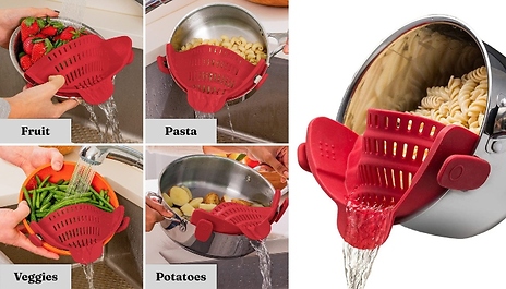1 or 2-Piece Silicone Clip-On Colander Drainer - 4 Colours!