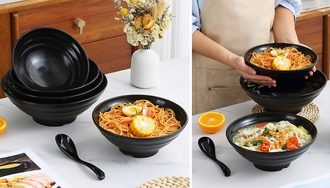 Heavy-Duty Japanese Ramen Bowl & Spoon Set - 4 Sizes!