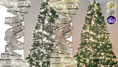 Gold or Silver Christmas Fairy Light Ribbon - 3 Sizes, 2 Colours & 3 Light Options