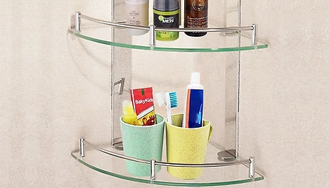 Glass Corner Storage Floating Shelf - 2 Sizes