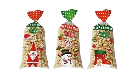 5 or 50-Piece Christmas Themed Plastic Treat Gift Bags - 3 Designs!