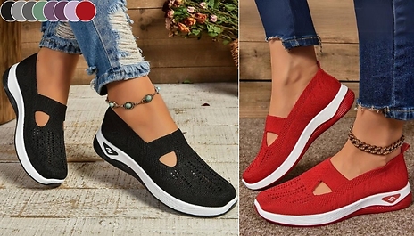 Women's Breathable Cut-Out Slip-On Trainers - 8 Colours, 7 Sizes!