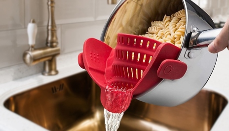 1 or 2-Piece Silicone Clip-On Colander Drainer - 4 Colours!