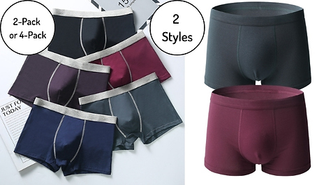 2 or 4-Pack Mens Cotton Boxer Shorts - 2 Styles, 6 Colours, 5 Sizes