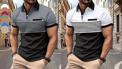 Men’s Casual Stripe Polo Shirt - 8 Colours, 6 Sizes