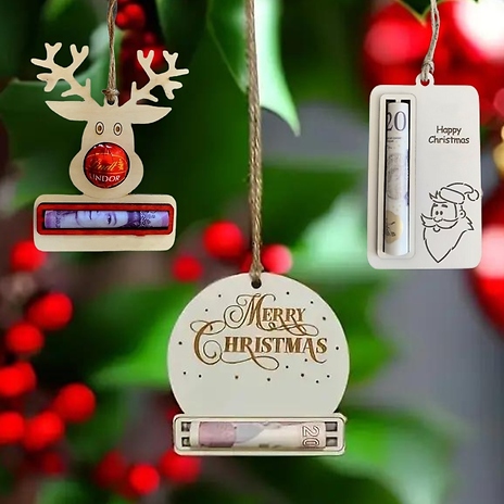 1, 2 or 4 Christmas Money Clip Holder Decorations - 6 Designs