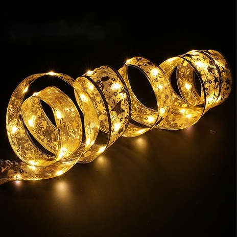 Gold or Silver Christmas Fairy Light Ribbon - 3 Sizes, 2 Colours & 3 Light Options