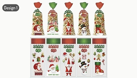 5 or 50-Piece Christmas Themed Plastic Treat Gift Bags - 3 Designs!