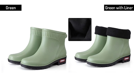 Non-Slip Waterproof Ankle Rainboots with Optional PVC Liner - 5 Colours & 5 Sizes